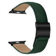 For Apple Watch 42mm / 41mm / 40mm / 38mm Lychee Texture Black Turtle Back Buckle Leather Watch Band(Green)