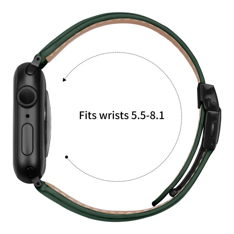 For Apple Watch 42mm / 41mm / 40mm / 38mm Lychee Texture Black Turtle Back Buckle Leather Watch Band(Green)