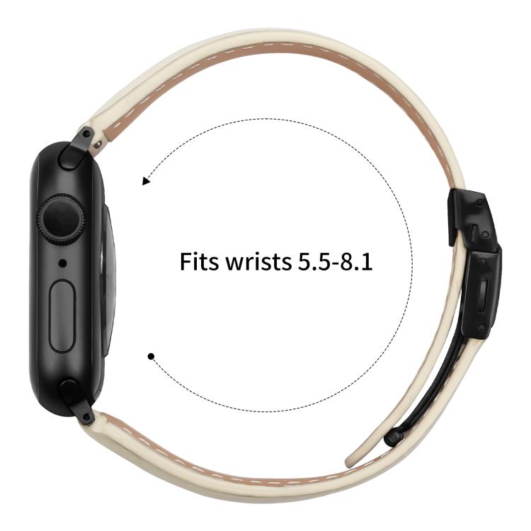 For Apple Watch 42mm / 41mm / 40mm / 38mm Lychee Texture Black Turtle Back Buckle Leather Watch Band(Creamy White)