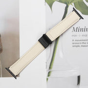 For Apple Watch 42mm / 41mm / 40mm / 38mm Lychee Texture Black Turtle Back Buckle Leather Watch Band(Creamy White)