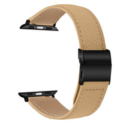 For Apple Watch 42mm / 41mm / 40mm / 38mm Lychee Texture Black Turtle Back Buckle Leather Watch Band(Camel)