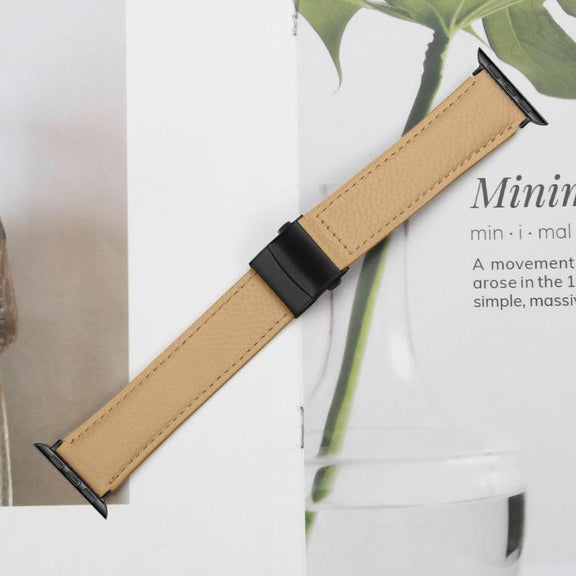 For Apple Watch 42mm / 41mm / 40mm / 38mm Lychee Texture Black Turtle Back Buckle Leather Watch Band(Camel)