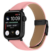 For Apple Watch 46mm / 49mm / 45mm / 44mm Lychee Texture Black Turtle Back Buckle Leather Watch Band(Pink)