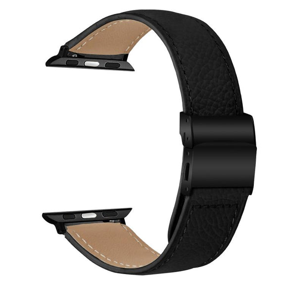 For Apple Watch 46mm / 49mm / 45mm / 44mm Lychee Texture Black Turtle Back Buckle Leather Watch Band(Black)