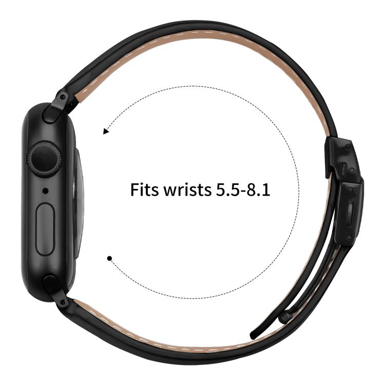 For Apple Watch 46mm / 49mm / 45mm / 44mm Lychee Texture Black Turtle Back Buckle Leather Watch Band(Black)