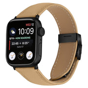 For Apple Watch 46mm / 49mm / 45mm / 44mm Lychee Texture Black Turtle Back Buckle Leather Watch Band(Camel)