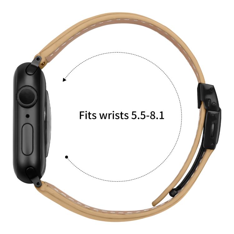 For Apple Watch 46mm / 49mm / 45mm / 44mm Lychee Texture Black Turtle Back Buckle Leather Watch Band(Camel)