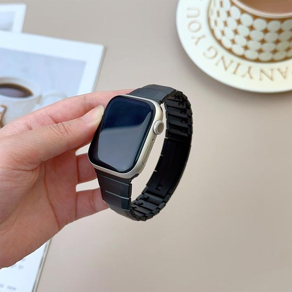 For Apple Watch 46mm / 49mm / 45mm / 44mm Curved Side Detachable Stainless Steel Watch Band(Black)