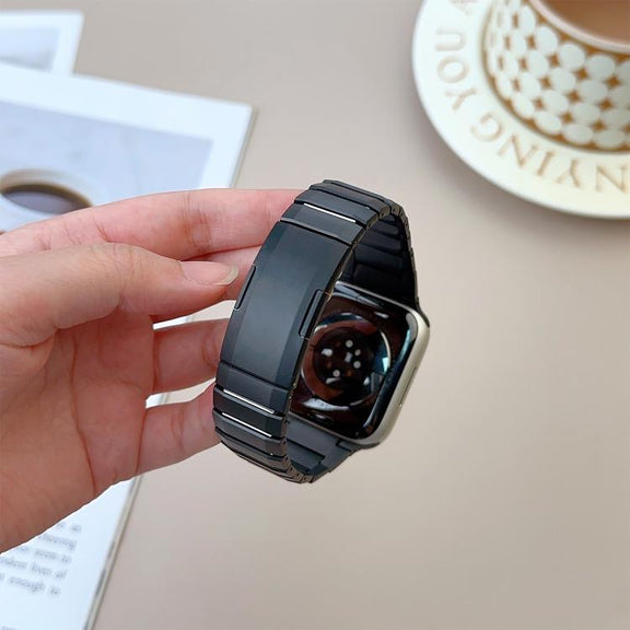 For Apple Watch 46mm / 49mm / 45mm / 44mm Curved Side Detachable Stainless Steel Watch Band(Black)