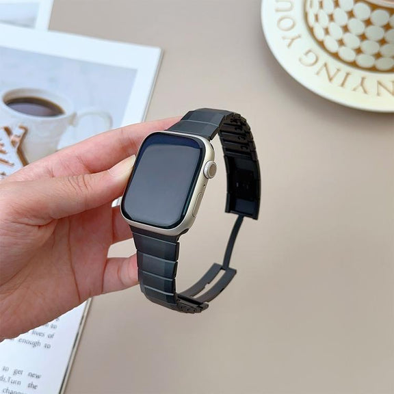 For Apple Watch 46mm / 49mm / 45mm / 44mm Curved Side Detachable Stainless Steel Watch Band(Black)