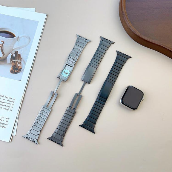 For Apple Watch 46mm / 49mm / 45mm / 44mm Curved Side Detachable Stainless Steel Watch Band(Black)