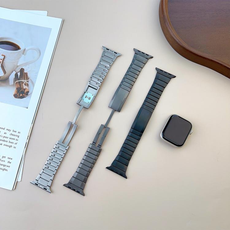 For Apple Watch 42mm / 41mm / 40mm / 38mm Curved Side Detachable Stainless Steel Watch Band(Black)