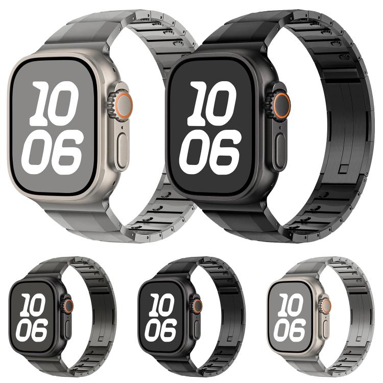 For Apple Watch 46mm / 49mm / 45mm / 44mm Curved Side Detachable Stainless Steel Watch Band(Black)
