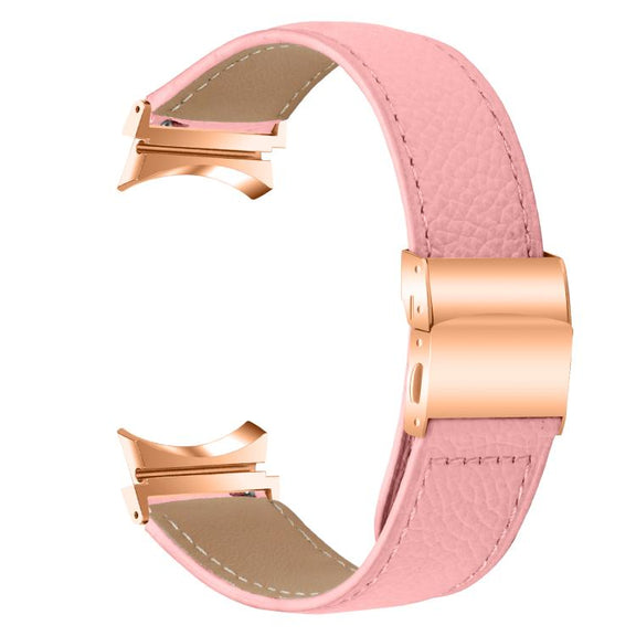 For Samsung Galaxy Watch 7 40 / 44mm Lychee Texture Rose Gold Turtle Back Buckle Leather Watch Band(Pink)