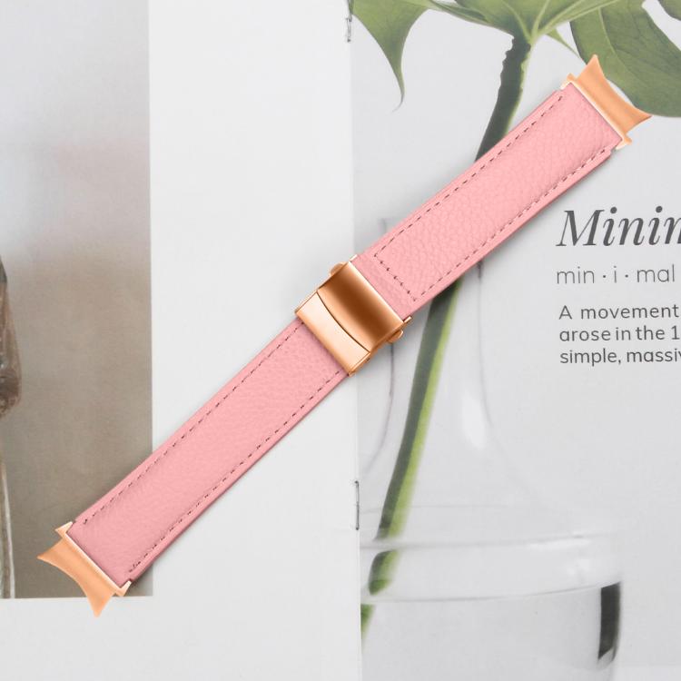 For Samsung Galaxy Watch 7 40 / 44mm Lychee Texture Rose Gold Turtle Back Buckle Leather Watch Band(Pink)