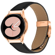 For Samsung Galaxy Watch 7 40 / 44mm Lychee Texture Rose Gold Turtle Back Buckle Leather Watch Band(Black)