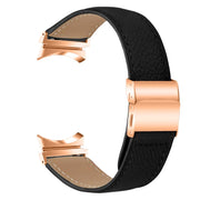 For Samsung Galaxy Watch 7 40 / 44mm Lychee Texture Rose Gold Turtle Back Buckle Leather Watch Band(Black)