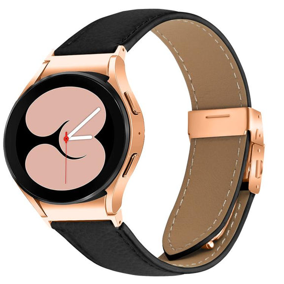 For Samsung Galaxy Watch 7 40 / 44mm Lychee Texture Rose Gold Turtle Back Buckle Leather Watch Band(Black)