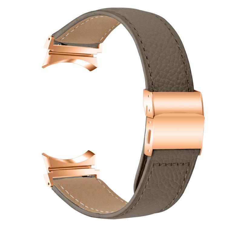 For Samsung Galaxy Watch 7 40 / 44mm Lychee Texture Rose Gold Turtle Back Buckle Leather Watch Band(Gray)