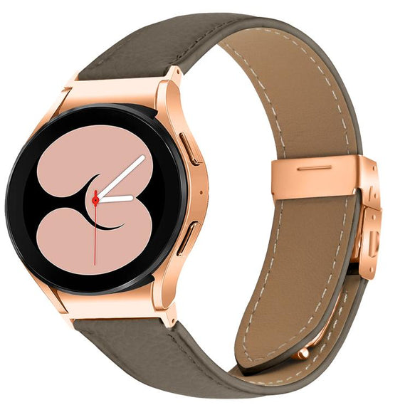 For Samsung Galaxy Watch 7 40 / 44mm Lychee Texture Rose Gold Turtle Back Buckle Leather Watch Band(Gray)