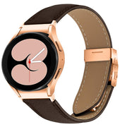 For Samsung Galaxy Watch 7 40 / 44mm Lychee Texture Rose Gold Turtle Back Buckle Leather Watch Band(Coffee Color)