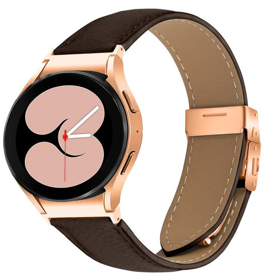 For Samsung Galaxy Watch 7 40 / 44mm Lychee Texture Rose Gold Turtle Back Buckle Leather Watch Band(Coffee Color)