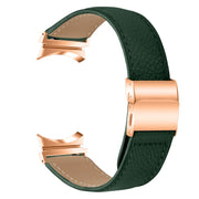 For Samsung Galaxy Watch 7 40 / 44mm Lychee Texture Rose Gold Turtle Back Buckle Leather Watch Band(Green)