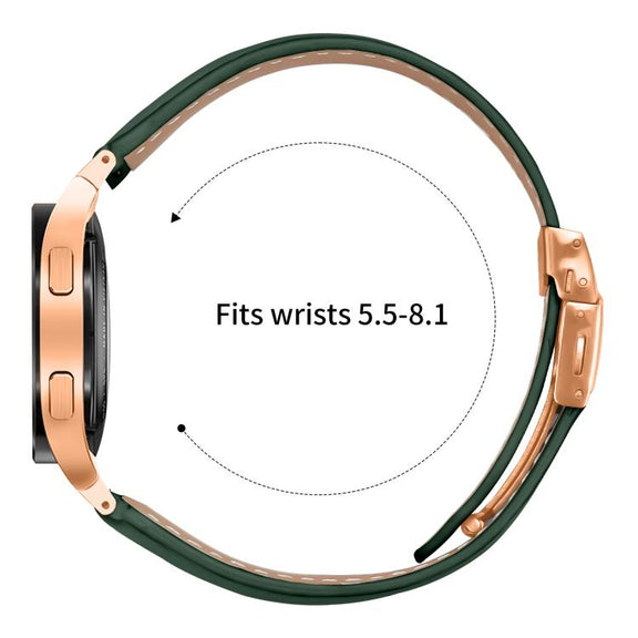 For Samsung Galaxy Watch 7 40 / 44mm Lychee Texture Rose Gold Turtle Back Buckle Leather Watch Band(Green)