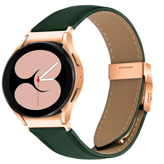 For Samsung Galaxy Watch 7 40 / 44mm Lychee Texture Rose Gold Turtle Back Buckle Leather Watch Band(Green)