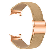 For Samsung Galaxy Watch 7 40 / 44mm Lychee Texture Rose Gold Turtle Back Buckle Leather Watch Band(Camel)