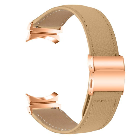 For Samsung Galaxy Watch 7 40 / 44mm Lychee Texture Rose Gold Turtle Back Buckle Leather Watch Band(Camel)