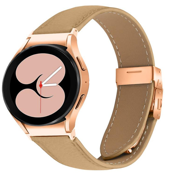 For Samsung Galaxy Watch 7 40 / 44mm Lychee Texture Rose Gold Turtle Back Buckle Leather Watch Band(Camel)