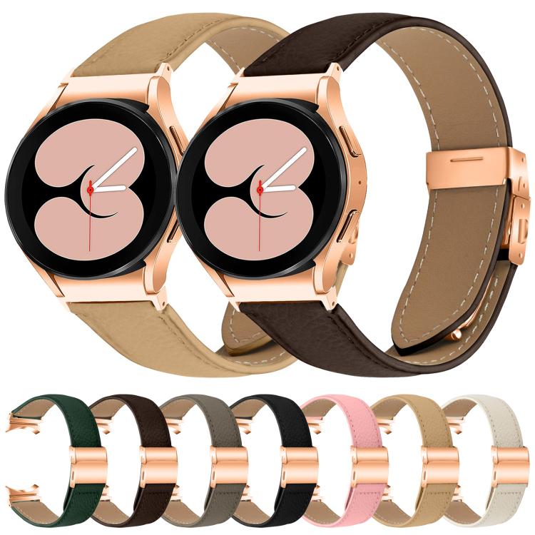 For Samsung Galaxy Watch 7 40 / 44mm Lychee Texture Rose Gold Turtle Back Buckle Leather Watch Band(Pink)