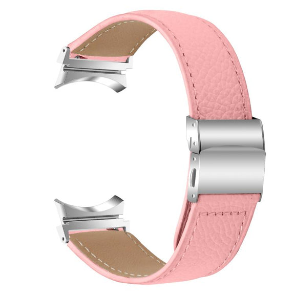For Samsung Galaxy Watch 7 40 / 44mm Lychee Texture Silver Turtle Back Buckle Leather Watch Band(Pink)