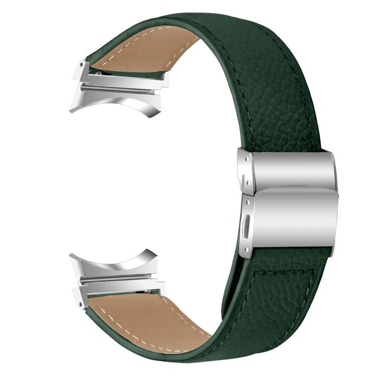For Samsung Galaxy Watch 7 40 / 44mm Lychee Texture Silver Turtle Back Buckle Leather Watch Band(Green) - free shipping - PMC TechLife - Order now!