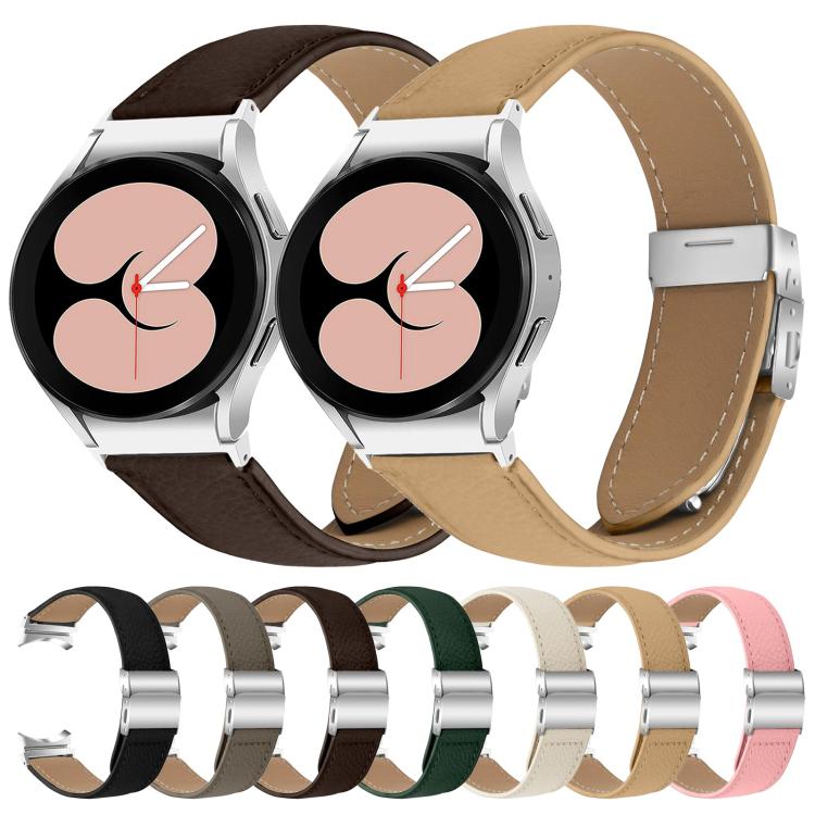 For Samsung Galaxy Watch 7 40 / 44mm Lychee Texture Silver Turtle Back Buckle Leather Watch Band(Black)