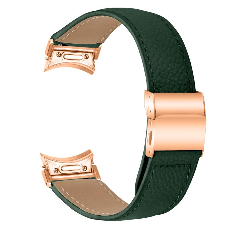 For Samsung Galaxy Watch 7 40 / 44mm Quick Release Lychee Texture Rose Gold Turtle Back Buckle Leather Watch Band(Green) - free shipping - PMC TechLife - Order now!