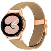 For Samsung Galaxy Watch 7 40 / 44mm Quick Release Lychee Texture Rose Gold Turtle Back Buckle Leather Watch Band(Camel)
