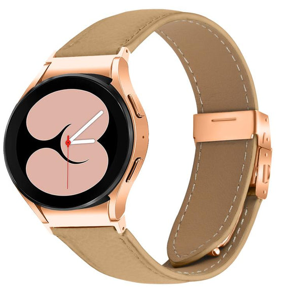 For Samsung Galaxy Watch 7 40 / 44mm Quick Release Lychee Texture Rose Gold Turtle Back Buckle Leather Watch Band(Camel)