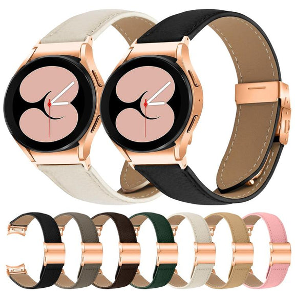 For Samsung Galaxy Watch 7 40 / 44mm Quick Release Lychee Texture Rose Gold Turtle Back Buckle Leather Watch Band(Camel)