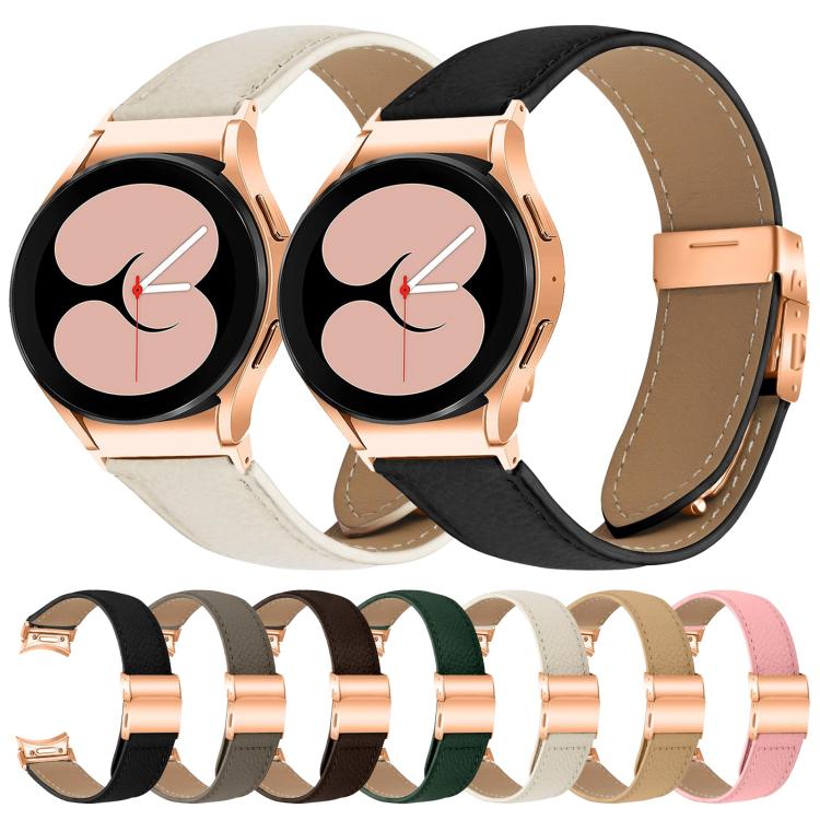 For Samsung Galaxy Watch 7 40 / 44mm Quick Release Lychee Texture Rose Gold Turtle Back Buckle Leather Watch Band(Camel)