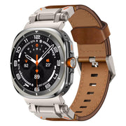 For Samsung Galaxy Watch Ultra 47mm / Ultra 2025 Explorer Stainless Steel Head Leather Watch Band(Titanium Crazy Horse)