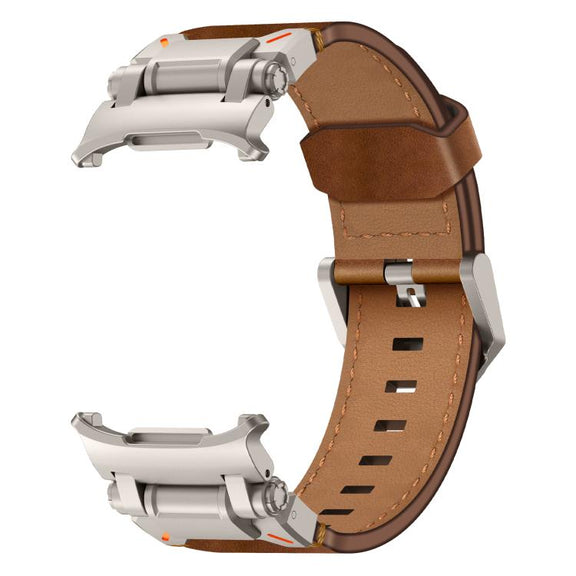 For Samsung Galaxy Watch Ultra 47mm / Ultra 2025 Explorer Stainless Steel Head Leather Watch Band(Titanium Crazy Horse)