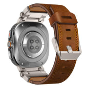 For Samsung Galaxy Watch Ultra 47mm / Ultra 2025 Explorer Stainless Steel Head Leather Watch Band(Titanium Crazy Horse)