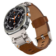 For Samsung Galaxy Watch Ultra 47mm / Ultra 2025 Explorer Stainless Steel Head Leather Watch Band(Titanium Crazy Horse)
