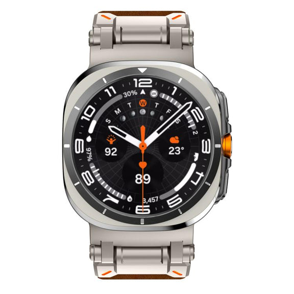 For Samsung Galaxy Watch Ultra 47mm / Ultra 2025 Explorer Stainless Steel Head Leather Watch Band(Titanium Crazy Horse)