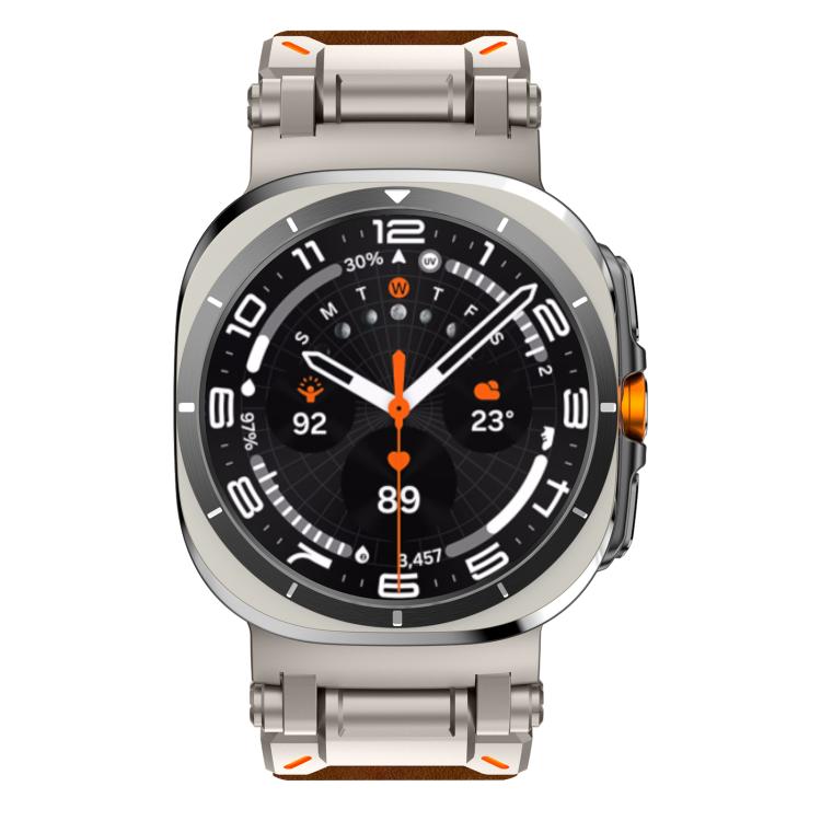 For Samsung Galaxy Watch Ultra 47mm / Ultra 2025 Explorer Stainless Steel Head Leather Watch Band(Titanium Crazy Horse)