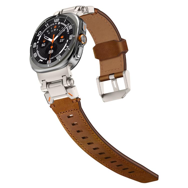 For Samsung Galaxy Watch Ultra 47mm / Ultra 2025 Explorer Stainless Steel Head Leather Watch Band(Titanium Crazy Horse)