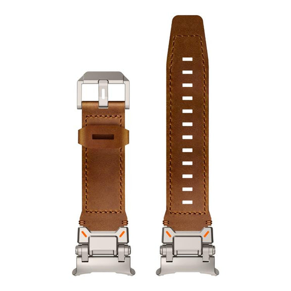 For Samsung Galaxy Watch Ultra 47mm / Ultra 2025 Explorer Stainless Steel Head Leather Watch Band(Titanium Crazy Horse)