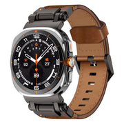 For Samsung Galaxy Watch Ultra 47mm / Ultra 2025 Explorer Stainless Steel Head Leather Watch Band(Black Crazy Horse)